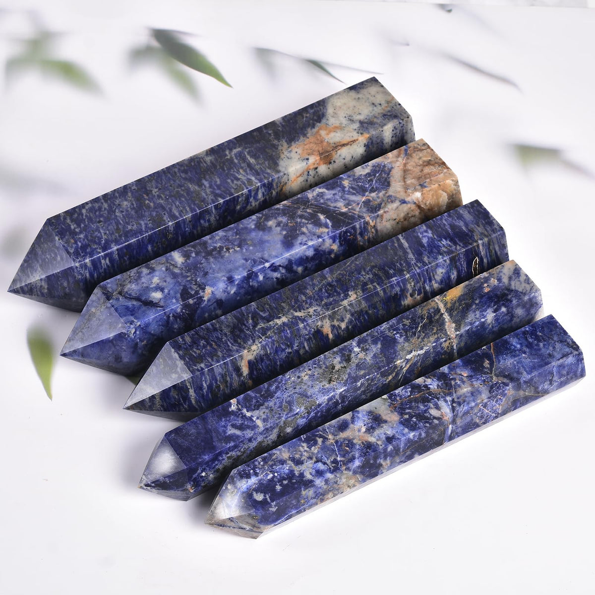 JIC Gem Large Blue Sodalite Obelisk Tower Points Healing Crystal Wand 6 Faceted Blue Quartz Crystals Tower Wand Home Decor Reiki Healing 2.6-3.0 Lbs