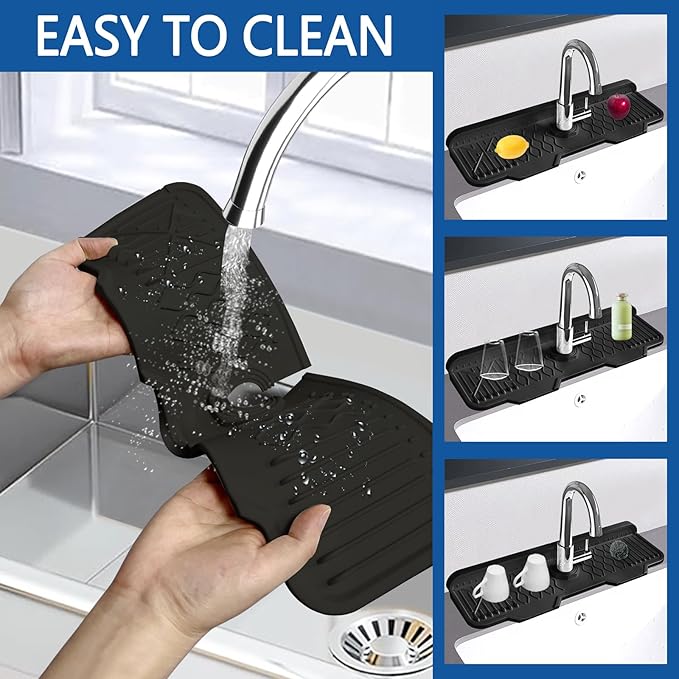 Kitchen Sink Accessories -17" x 6'' Sink Splash Guard, Silicone Sink Mat Splash