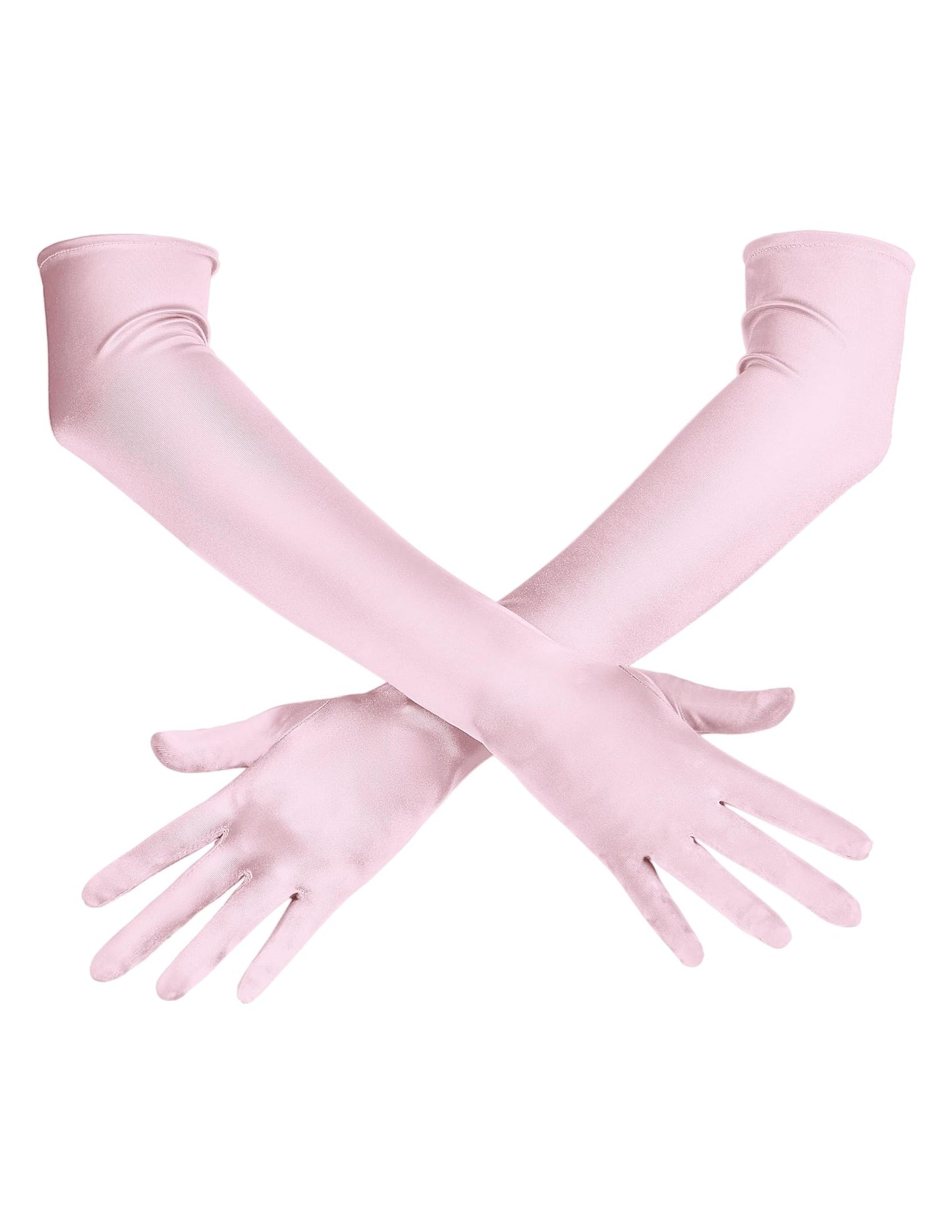 Spooktacular Creations Long Opera Party Gloves, 20s Satin Dress Pink Gloves for Women, Silk Stretchy Elbow Length Bridal Dress, 21 inches