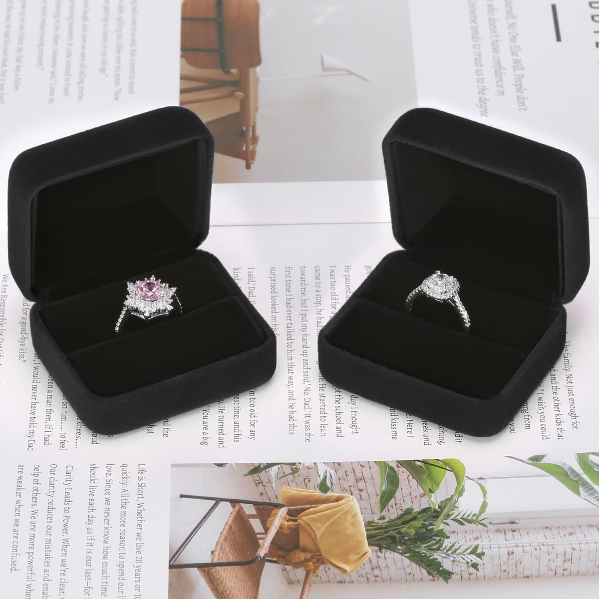 KUKUVR 2 Pieces Velvet Metal Wedding Ring Box, Elegant Jewelry Earring Studs Gift Box for Women Girl, Ring Holder Case for Engagement Proposal, Anniversary, Bridal Party Decor (Black)