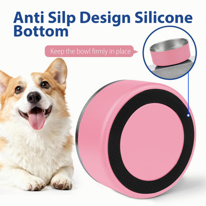 Dog Bowl, Stainless Steel Dog Bowls for Food and Water, Metal Pet Feeding Bowl with Insulated Non-Slip Quiet Bottom, Easy to Clean, Dishwasher Safe, 32oz,4 Cup | Pink