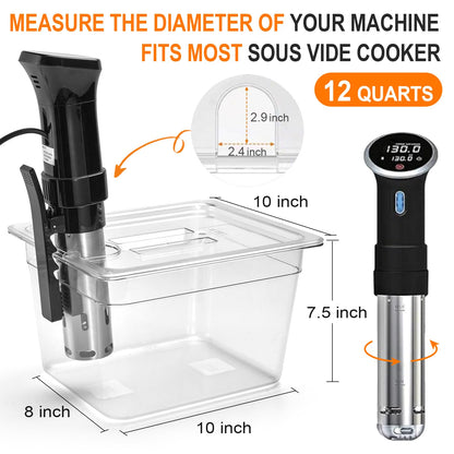 HOMENOTE Container 12 Quart with Lid & Rack and Sleeve - BPA Free Complete Sous Vide Accessories Kit with Cookbook For Anova and Most Sous Vide Cookers