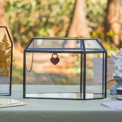 NCYP Gothic Glass Box with Swing Lid and Lock, Geometric Keepsake Card Display Organizer for Wedding Party - Halloween Decoration, Black Coffin-Shaped, 10.4" x 5.7" x 7.5" (Glass Box Only)