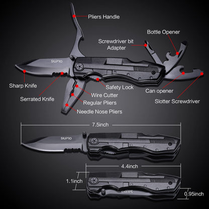 Multitool Pocket Knife for Men, Tactical Folding Multi Tool, Multipurpose Utility Plier Set, Camping, Survival, Hiking Gear, Screwdriver Kit, Mens Gifts Idea