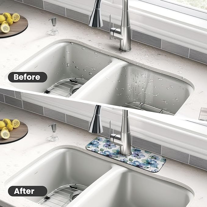Abstract Flower Blooming Floral Watercolor Kitchen Sink Splash Guard Faucet Mat