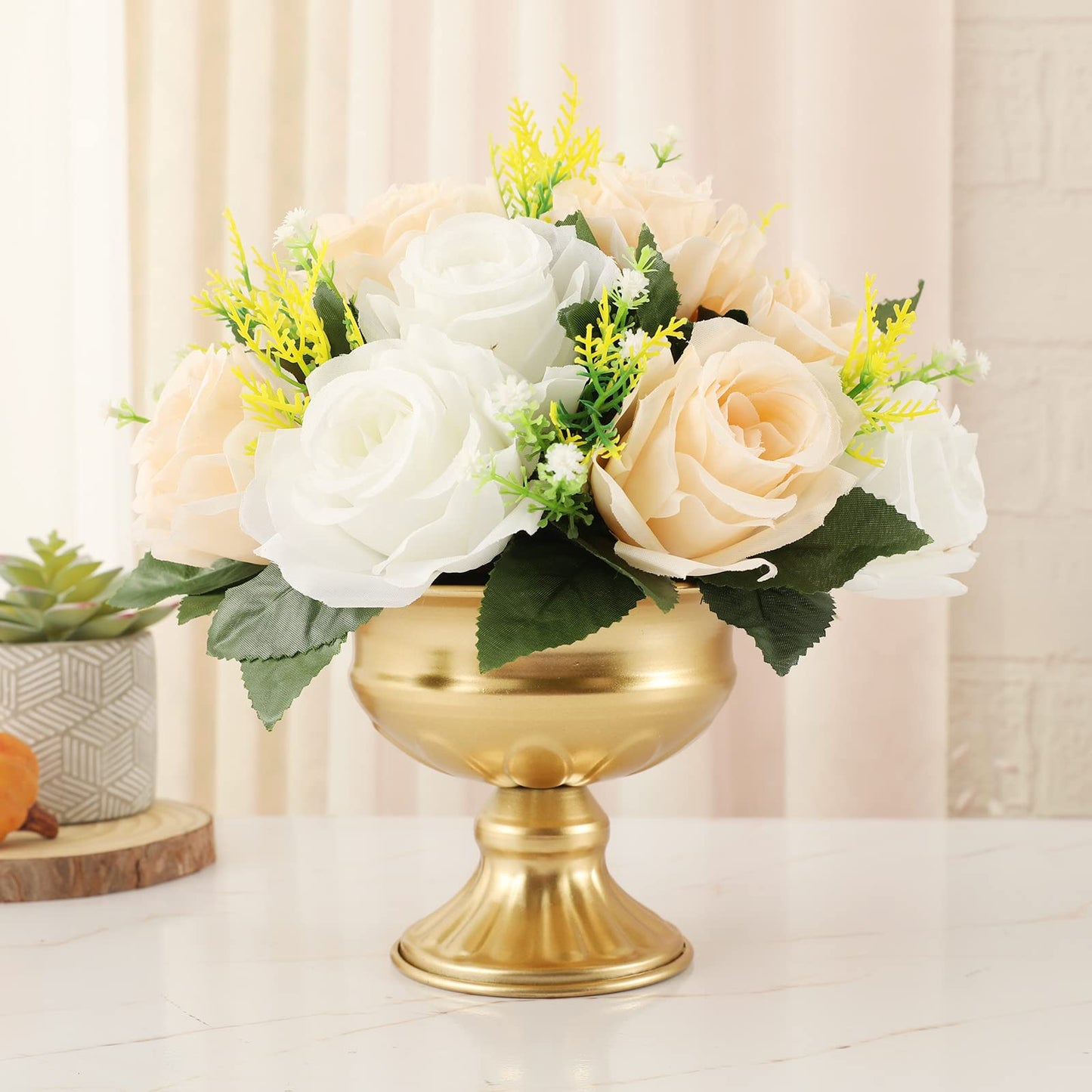 QUTUNI 8Pcs Gold Compote Vases for Centerpieces, 4.7in Small Flower Vases