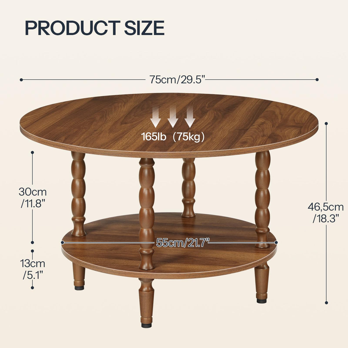 HOOBRO Coffee Table, 2-Tier Round Coffee Table, Mid-Century Modern Coffee Table for Living Room, Center Table with 2-Tier Open Storage Shelf, Home Office, Walnut WL75KF01