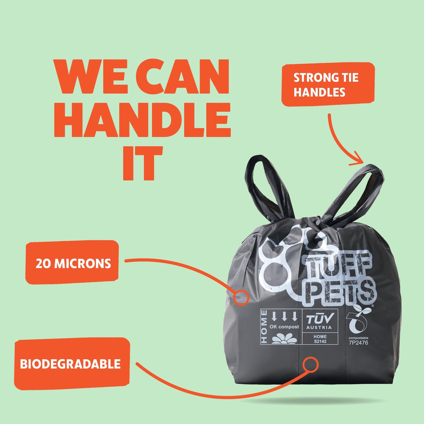 Tuff Pets Biodegradable Dog Poo Bags With Handles - Heavy Duty Dog Bags - 12 Premium Compostable Dogs Poop Bag Rolls - 50% Thicker, 50% Stronger Dogs Waste Bags