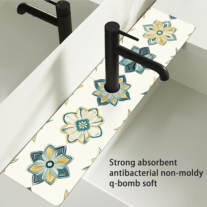 Bimkole 2 PCS Faucet Absorbent Mat, Kitchen Faucet Sink Splash Guard Wraparound