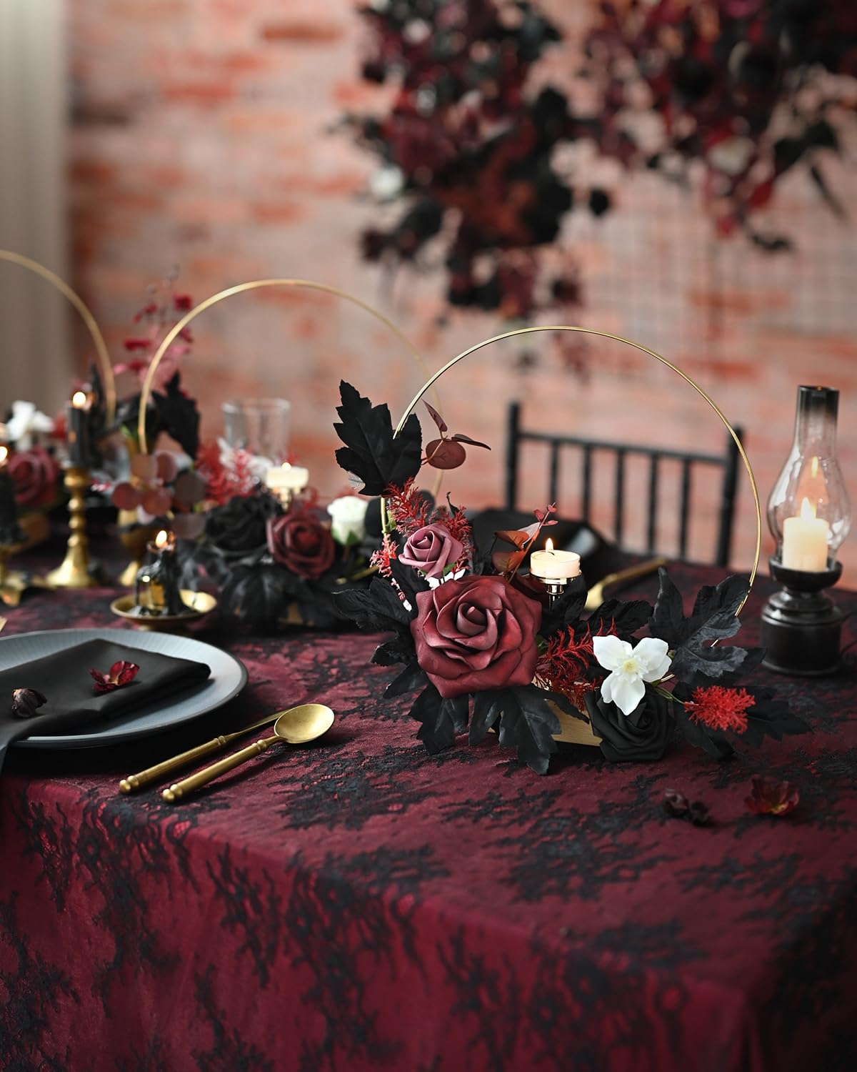Ling's Moment Moody Burgundy & Black Artificial Flowers and Greenery Deluxe Combo Box Set, Goth Fake Flower for DIY Wedding Bridal Bouquet, Centerpieces Decor, Floral Arrangement Decor, etc.