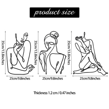 3 Pcs Metal Wall Art Decor Minimalist Abstract Woman Wall Art Metal Modern Line Drawing Decor Female Single Line Home Hanging for Bedroom Kitchen Bathroom Living Room(Modern)