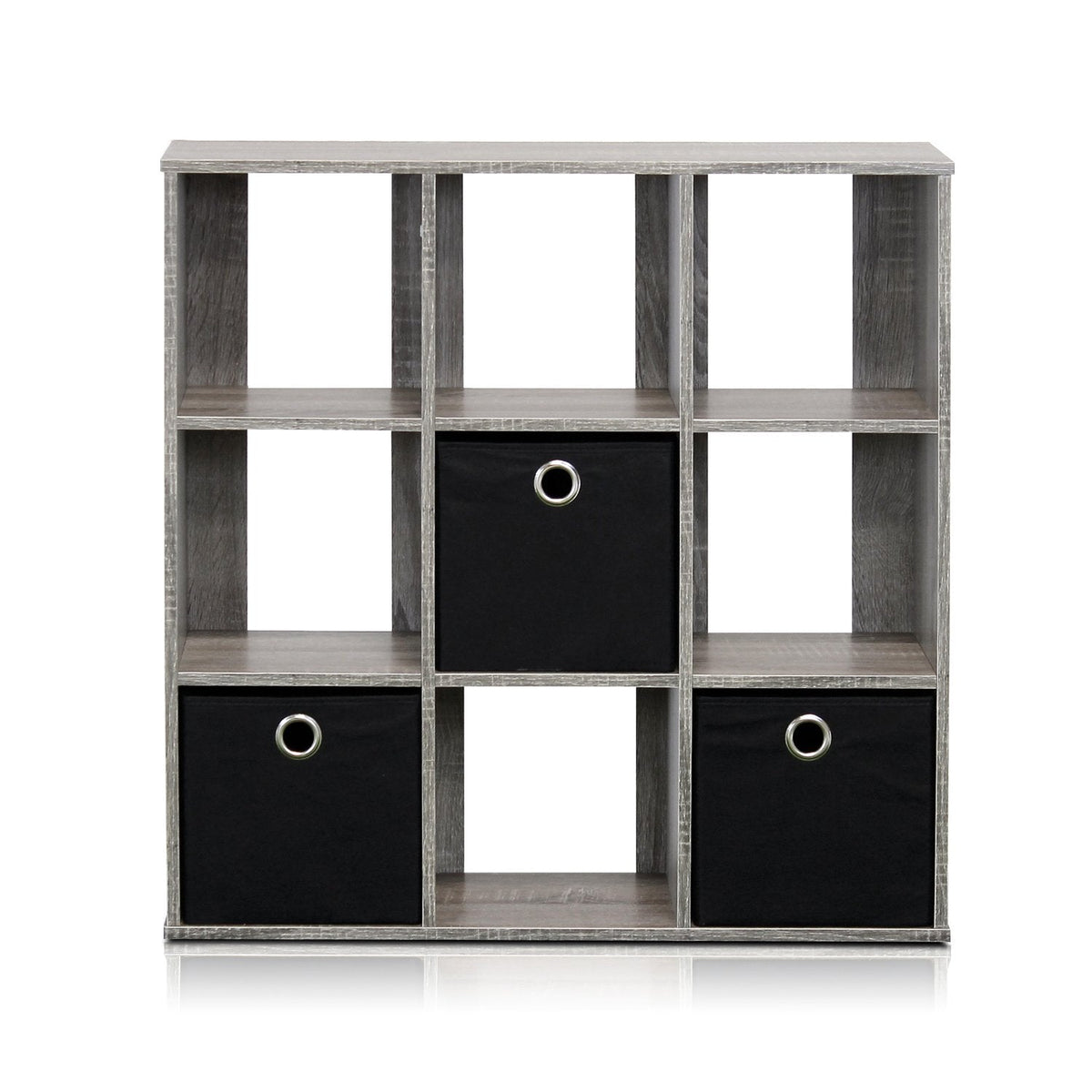 Furinno Simplistic 9-Cube Organizer with Bins, Small Size (Assembled unit dimensions : 7.9"D x 26.5"W x 26.7"H inches), French Oak/Black
