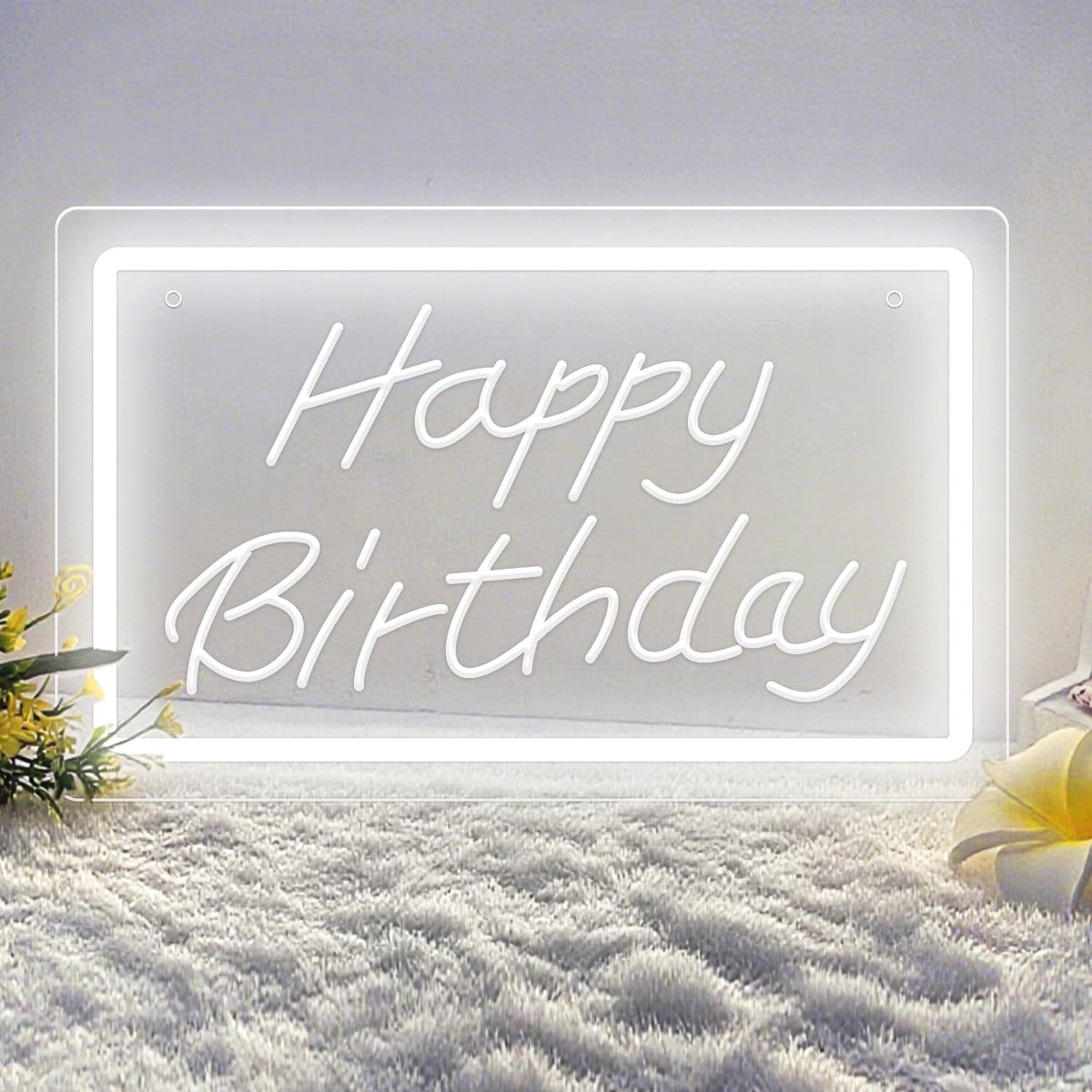 KeyDoors Happy Birthday LED Neon Sign 11.8 x 8.3in– White Dimmable Neon Light, USB Powered Wall Decor for Party Backdrop, Bachelorette Party Decor, Ideal Christmas Gift & Birthday Gift
