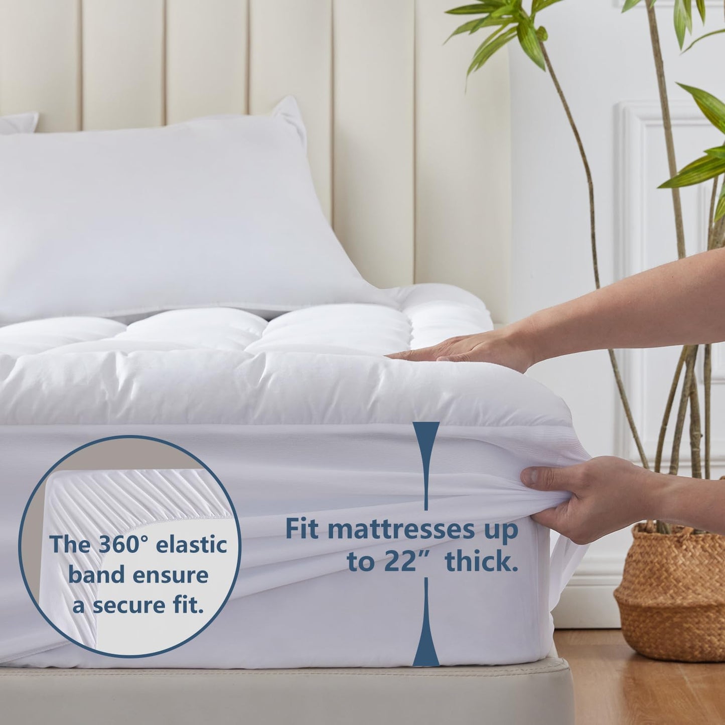 CozyLux Twin Extra Long Size Mattress Pad Pillow Top Cotton Cooling Twin XL Mattress Topper 8-21" Deep Pocket Mattress Cover Quilted Fitted Cooling 450GSM Mattress Protector (39x80 inch,White)