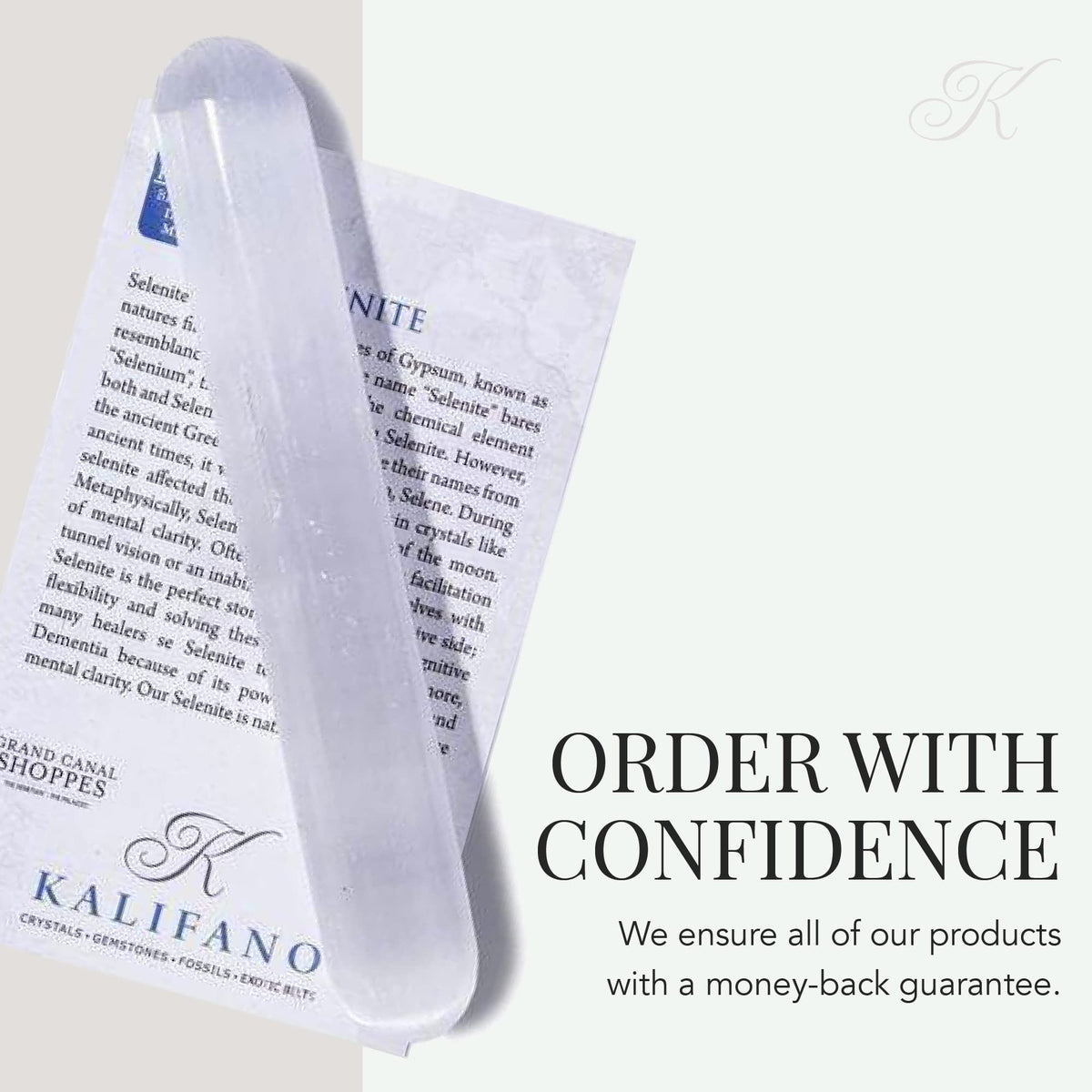 KALIFANO 2 Pack Selenite Wand with Healing & Calming Effects - High Energy Crystal Used for Cleansing and Protection (Information Card Included)