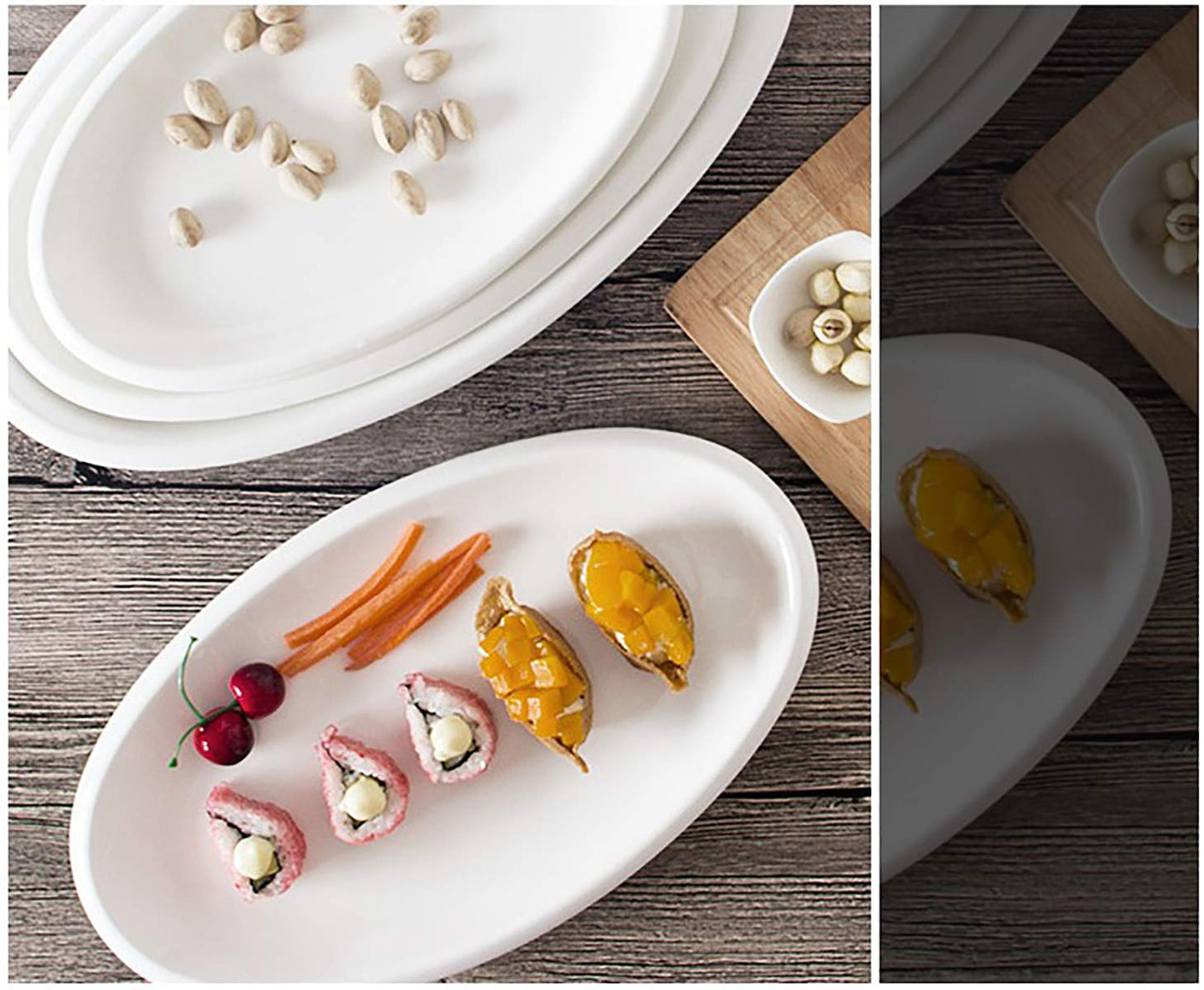 Foraineam Set of 3 Sizes Porcelain Oval Serving Platters White Dinner Plates Serving Dishes for Party, Dessert, Sushi, Fish