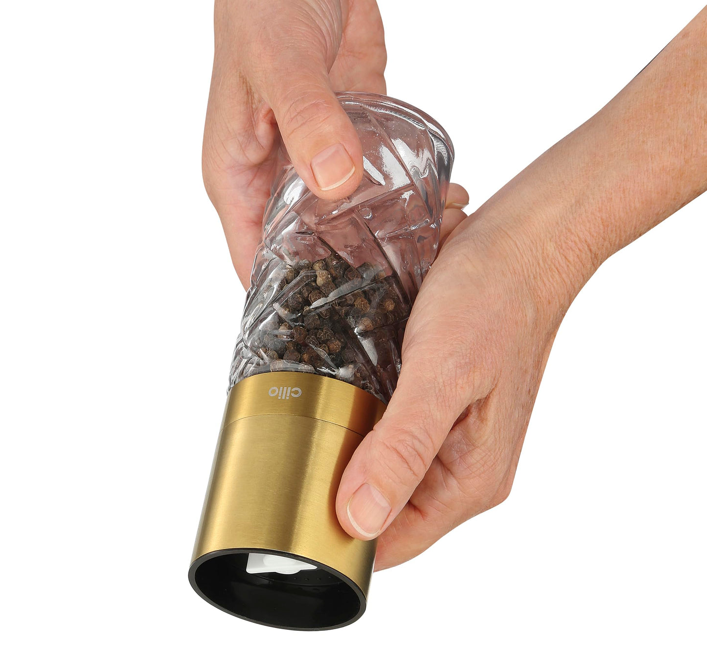 Cilio Cristallo Glass/Stainless Steel Salt or Pepper Mill - Gold, 2 x 6.7 in H - Glass Salt and Pepper Grinder