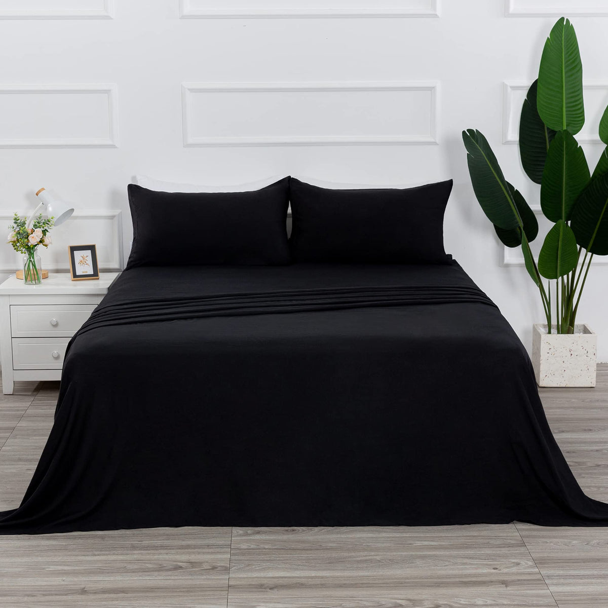 Best Season Cotton Full Size Sheet Set (Black) 4 Piece - 100% Cotton Sheets Set, Soft Cotton Bed Sheets Sets with Deep Pocket fit Up to 16 inch