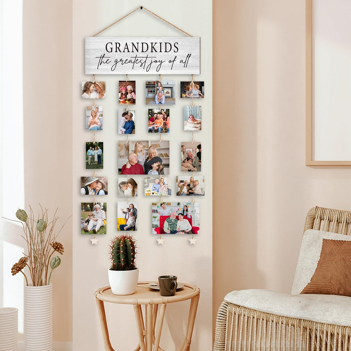 Orchroma Grandkids Picture Frames Collage Wall Decor,Photo Collage Frame for Wall,Gifts for Grandparent from Grandkids,Grandkids Picture Board,Hanging Photo Display with Clips,Picture Hanging Kit