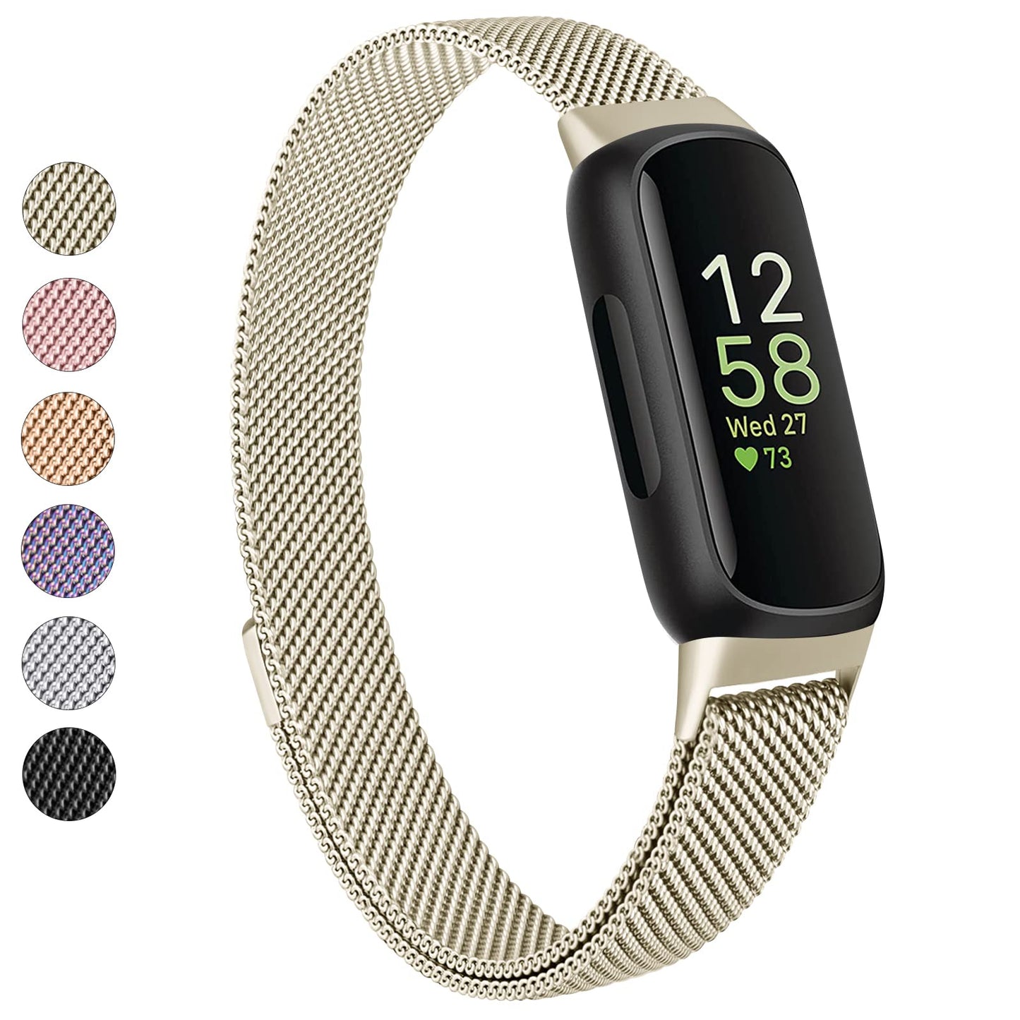 Vanjua for Fitbit Inspire 3 Bands Women Men, Stainless Steel Metal Mesh Loop Adjustable Magnetic Wristband Replacement Straps Compatible with Fitbit Inspire 3 Fitness Tracker (Champagne Gold)