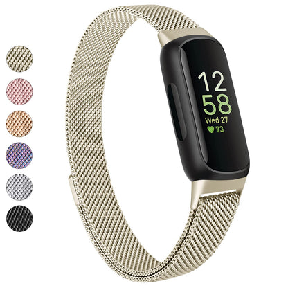 Vanjua for Fitbit Inspire 3 Bands Women Men, Stainless Steel Metal Mesh Loop Adjustable Magnetic Wristband Replacement Straps Compatible with Fitbit Inspire 3 Fitness Tracker (Champagne Gold)