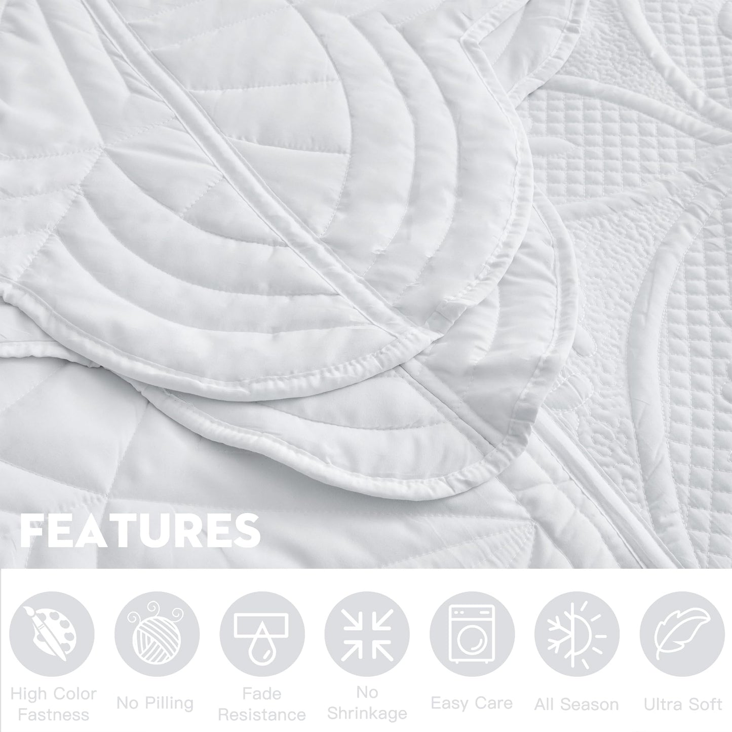 DaisyHuang Oversized Bedspread - Queen Size Bedding Cover - Modern & Contemporary Coverlet Set, Real Stitching, Reversible, Lightweight, 5 Piece, White
