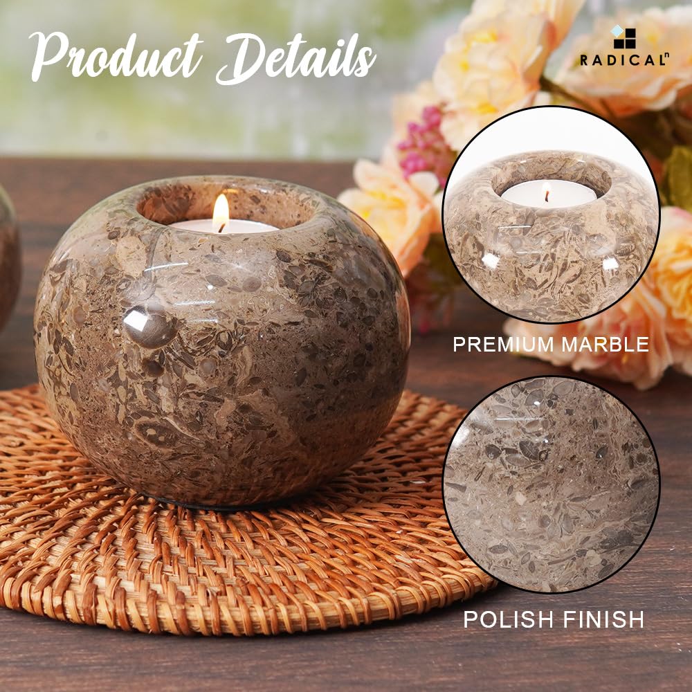 Radicaln Marble Tealight Candle Holder 4" Inch Oceanic Handmade Set of 3 Mini Candle Holders for Dining, Decorative Votive Candle Holder & Marble Taper Holder for Home Decor