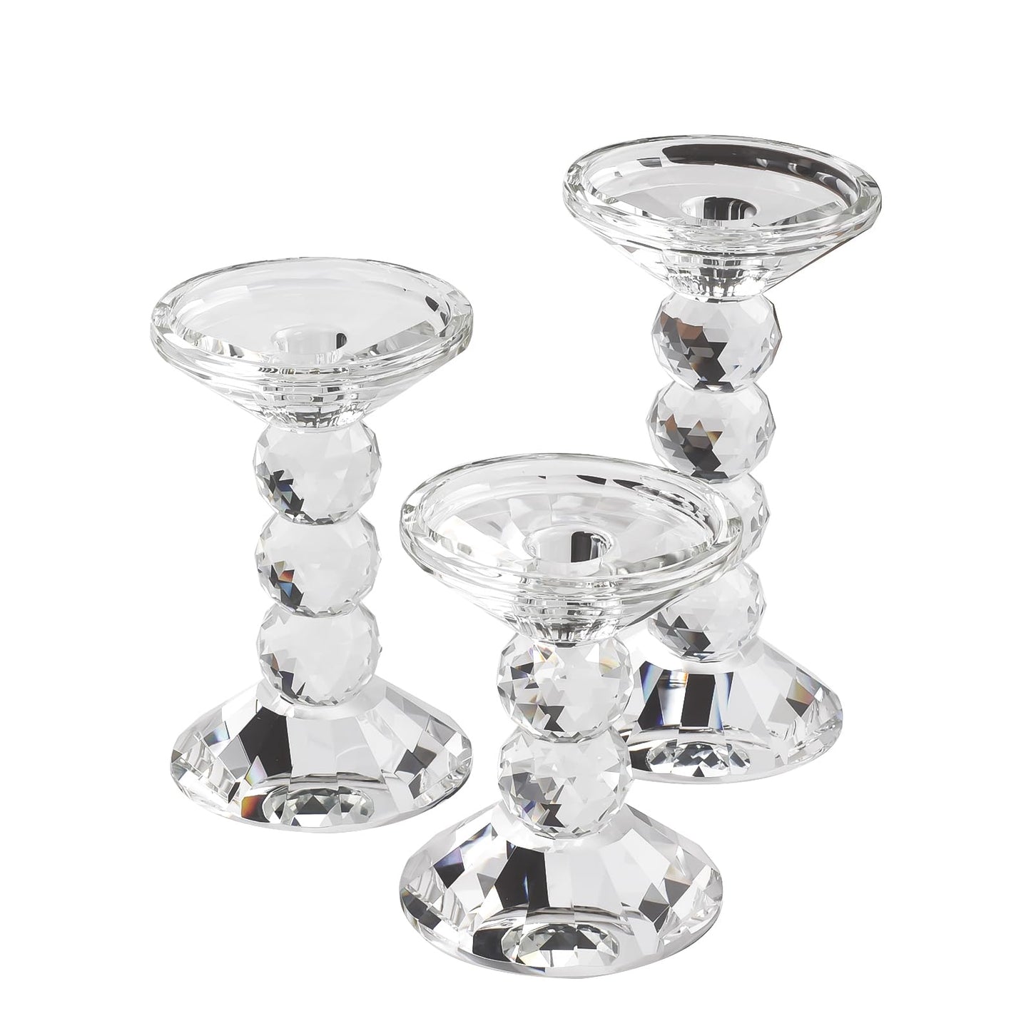 Kitcom Crystal Candlestick Holders Crystal Pillar/Taper Candle Holders, Tabletop Centerpieces for Party Wedding Banquet Decorations Set of 3, Comes with Gift Box(7.5''/6.3''/4.9'' Tall)