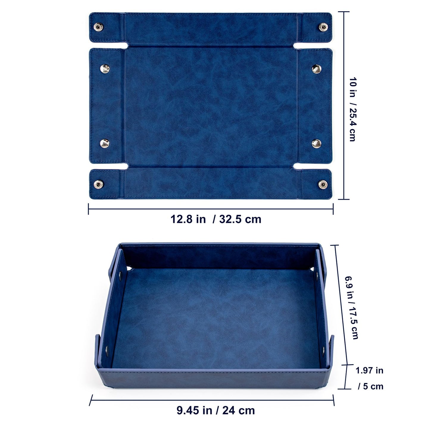 SANQIANWAN PU Leather Valet Tray Small NightStand Bedside Entry Table Trya for Phone Jewelry Glasses Keys and Coins Father's Day Birthday Gifts (Blue)