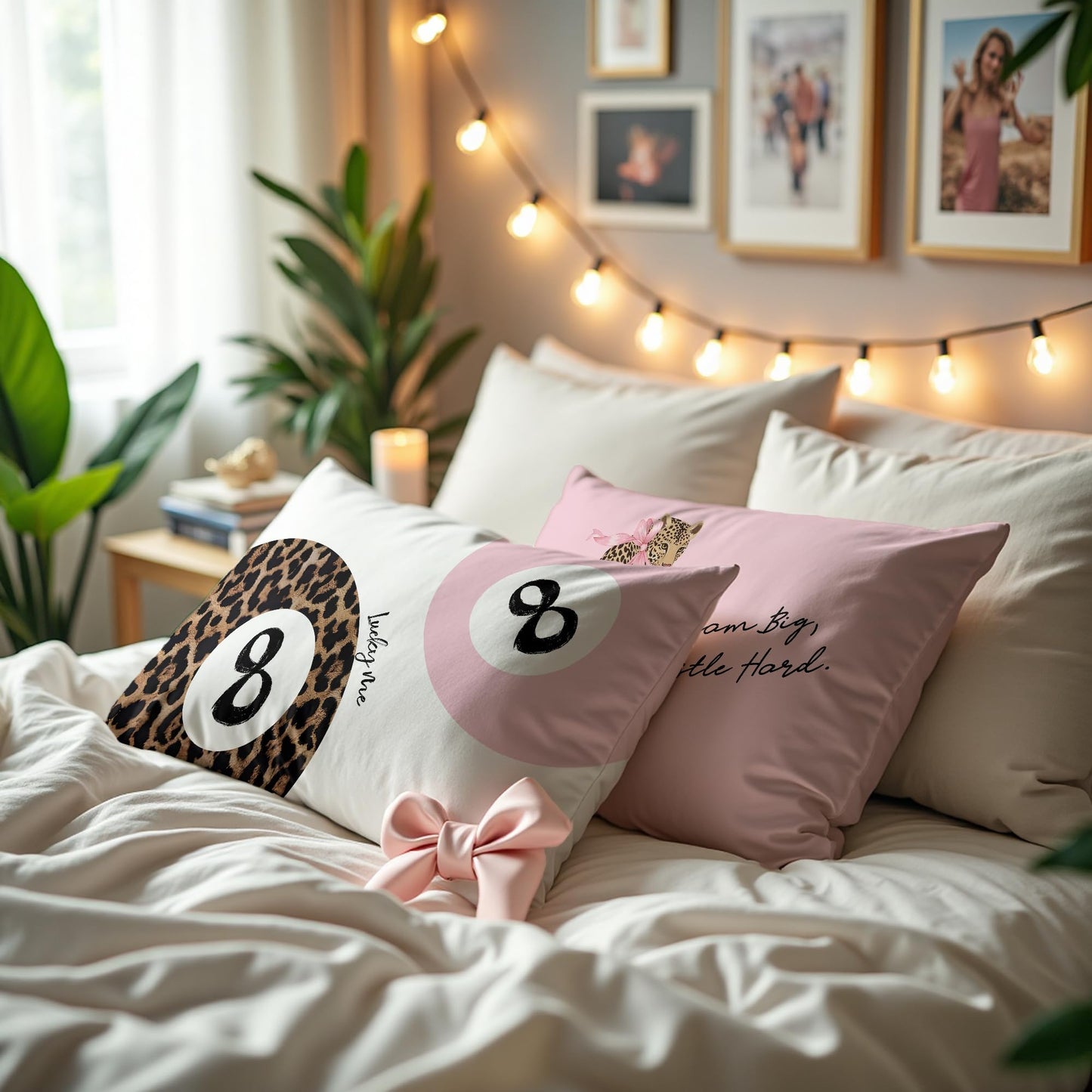 DOFQZ Preppy Pink Leopard Print and 8 Ball Decor Pillow Covers Case 12x20 Set of 2,Funky Coquette Cheetah Y2K Lucky 8 Ball Aesthetic Pillow Covers for Teen Girls Room Dorm Apartment Decor