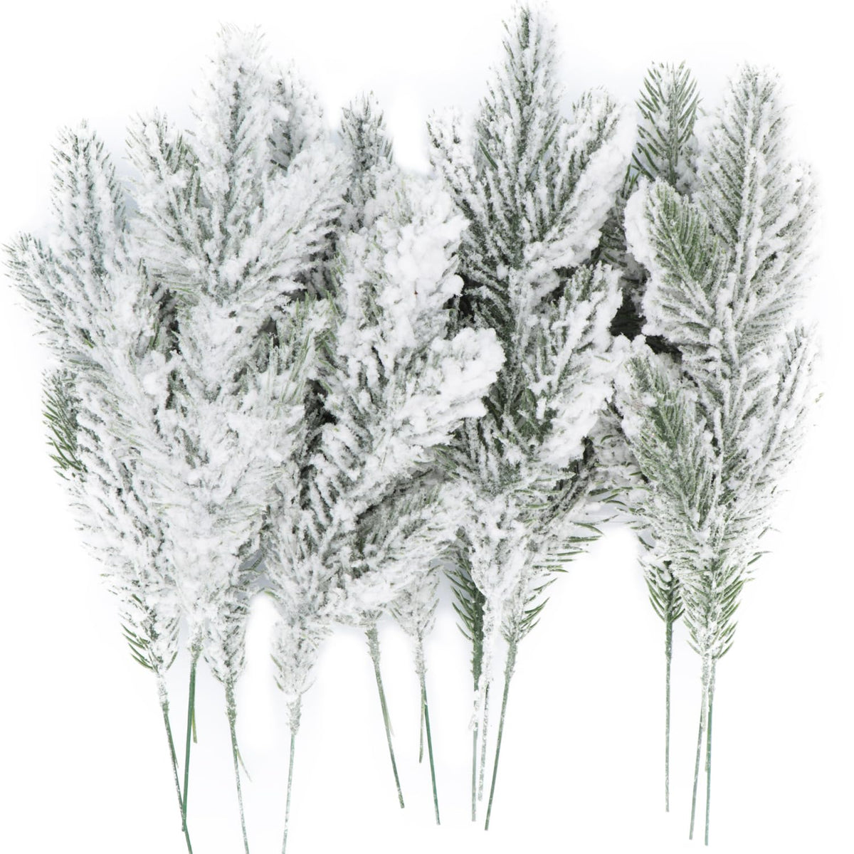 12Pcs Snowy Artificial Pine Needles - Branches Twigs 10.6" Frosted Pine Picks Greenery Stems for Crafts, Wreaths, Garlands - Holiday Decor