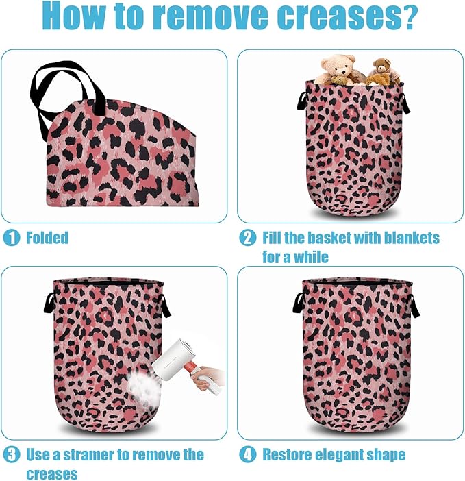 Pink Leopard Laundry Basket, Laundry Hamper Collapsible Oxford Cloth