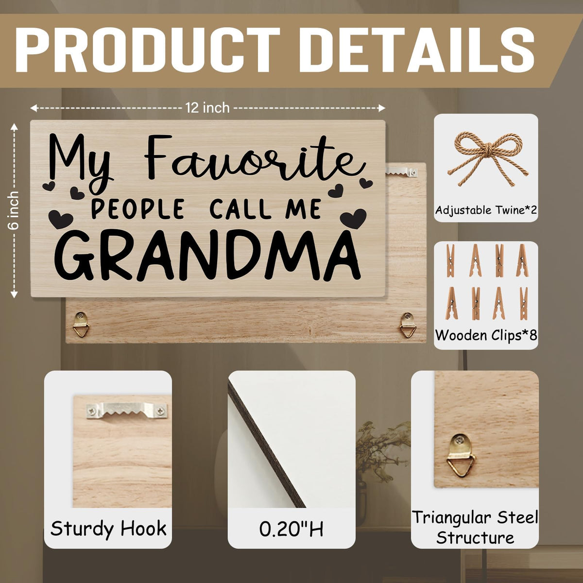 shiviody Grandma Picture Frame Photo Holder for Wall, Best Grandma Gifts for Christmas Birthday from Grandkids Granddaughters, Grandmother Gifts Photo Hanging Display Picture Board for Wall Decor