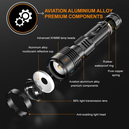 Relybo Torches LED Super Bright Rechargeable, Flashlight 500000 Lumens XHM88 Torches Battery Powered, Led Torch Rechargeable, Powerful Torch Flash Light for Dog Walking Hiking Camping Emergency Gift