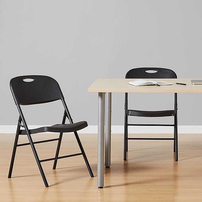 Amazon Basics Portable Folding Plastic Chair, Events Seating, Easy to Store, 350-Pound Capacity, Black, 2-Pack