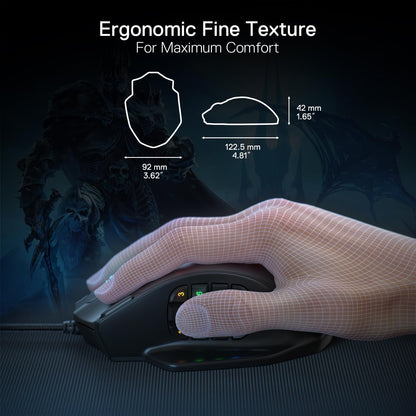 Redragon M913 Impact Elite Wireless Gaming Mouse, 16000 DPI Wired/Wireless RGB Mouse with 16 Programmable Buttons, 45 Hr Battery and Pro Optical Sensor, 12 Side Buttons MMO Mous