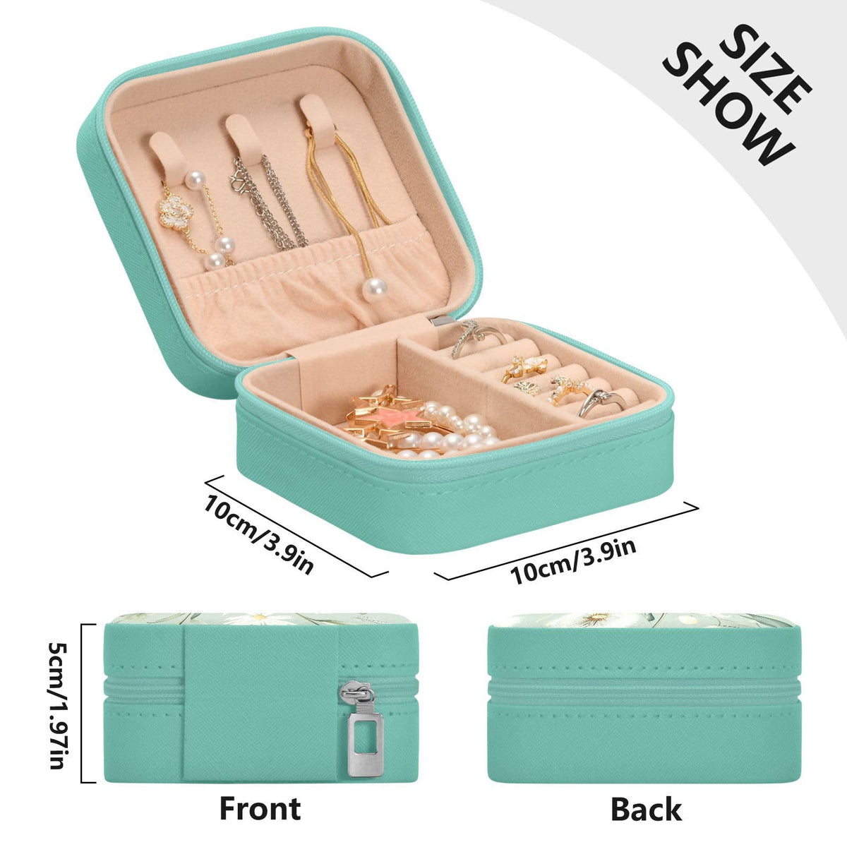 QwThum Travel Jewelry Case Jewelry Box Organizer for Women Girls Man Small Mini Portable Jewelry Storage Box for Earring Ring Necklace Polka Dots Green