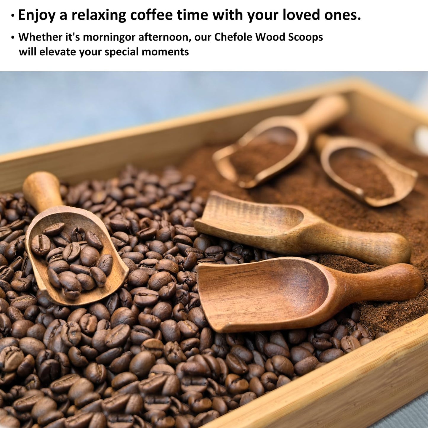 Wooden Scoop for Canisters 6PCS Acacia Wood Scoops for Jars Measuring Spoons for Ground Coffee Scoops Wooden Scoops Measuring Scoop for Seasoning Bath Salt Laundry Detergent Shovel-Multipurpose