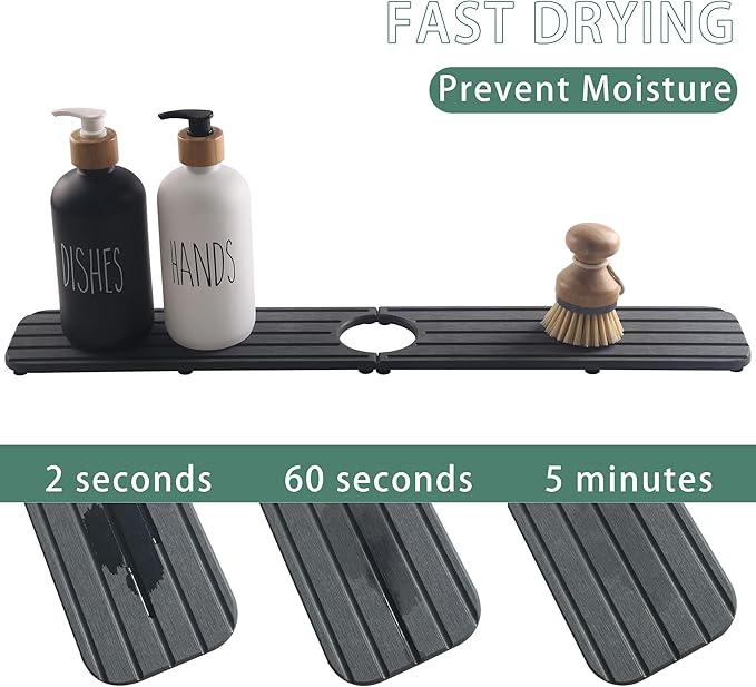 23.6inch x 4inch Kitchen Sink Faucet Mat, Water Absorbing Stone Faucet Splash