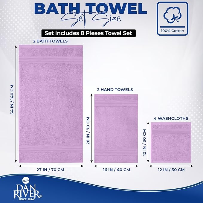 DAN RIVER 8 PC Luxury Bath Towels
