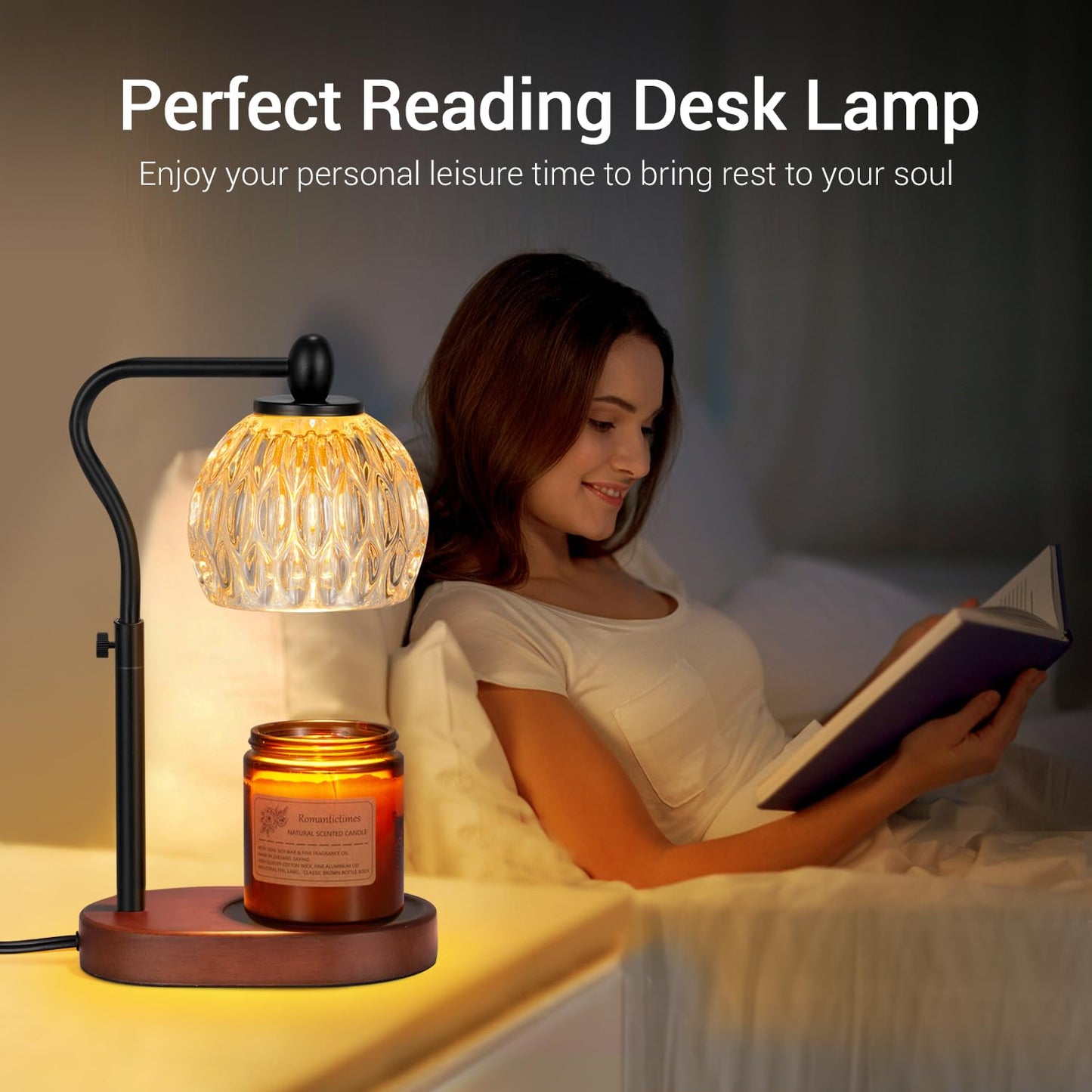 NVRGIUP Candle Lamp with Timer & Dimmer - Height Adjustable for Scented Candles, with 2 * 50W Bulbs - Home Decor Gift for Mothers Day (Black)