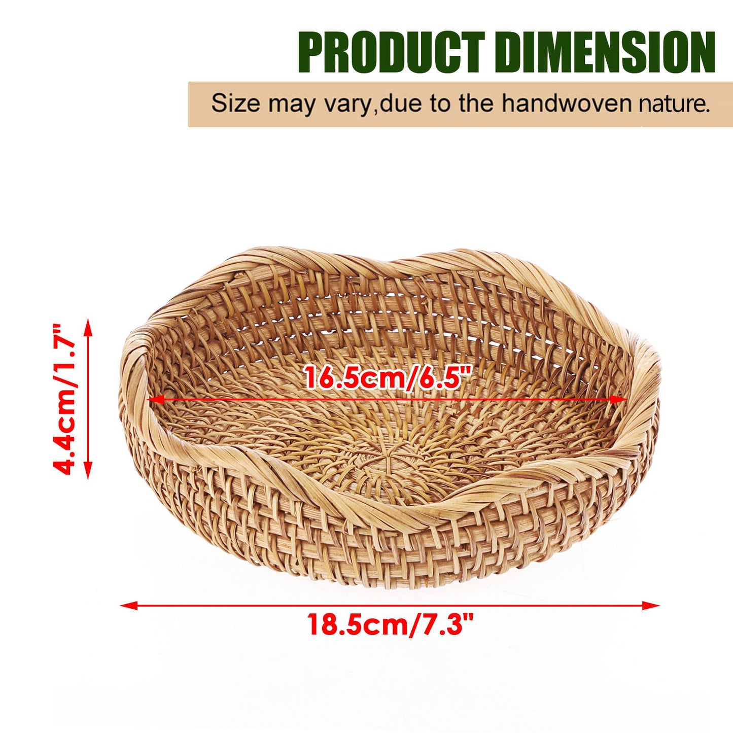Hipiwe Round Key Basket Bowl for Entryway 7.3" Natural Rattan Fruit Bowl Woven Wicker Basket Serving Tray Rattan Organizer Decorative Baskets for Kitchen Counter Bedside Living Room