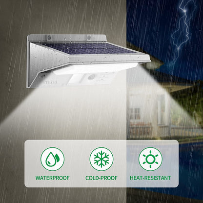 iThird Solar Lights Outdoor Motion Sensor, LED Solar Powered Security Lights Stainless Steel for Yard Patio Garage Waterproof 3 Modes Super Bright(Daylight)