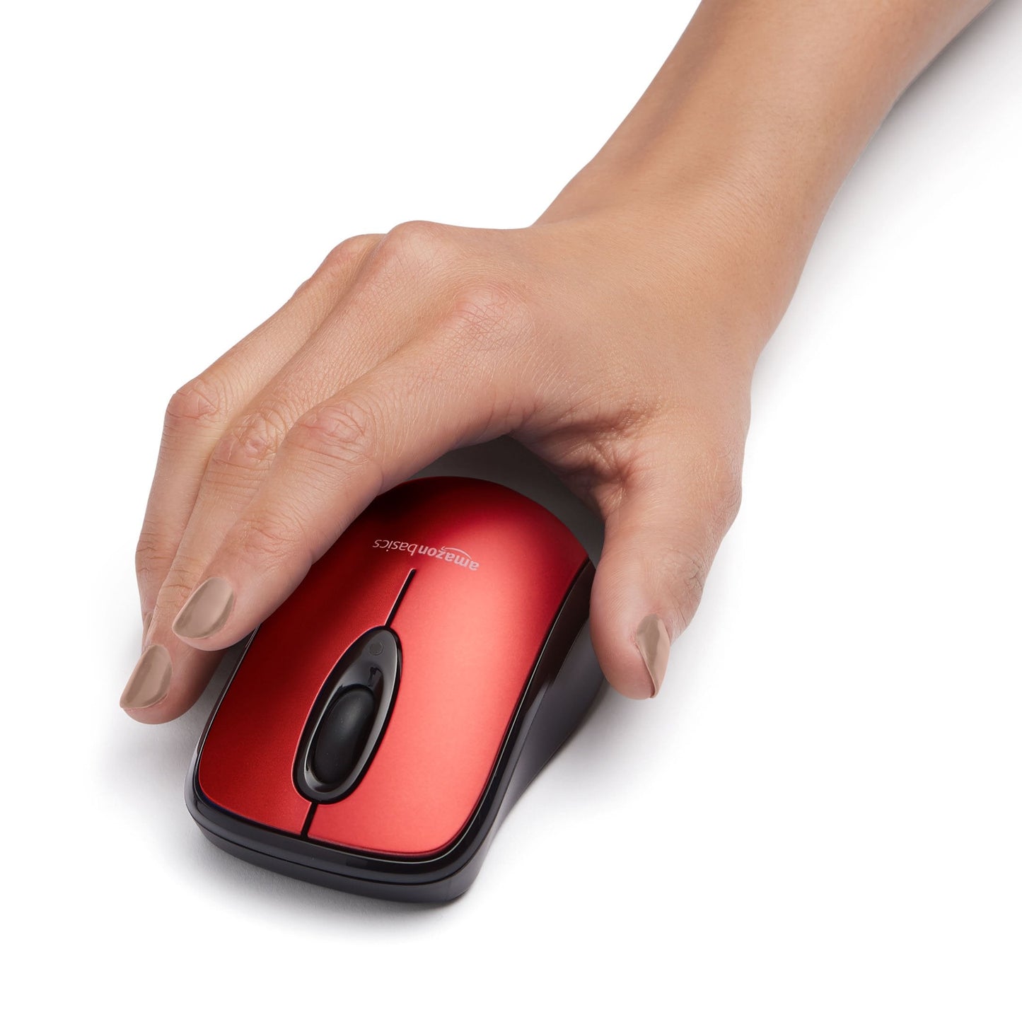 Amazon Basics 2.4 GHz Optical Wireless Mouse for Laptop and Computer, USB Nano Receiver, Red