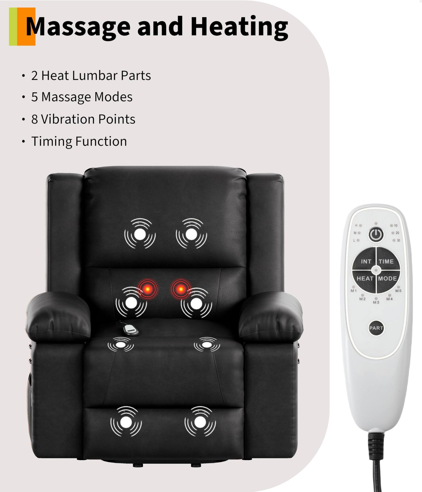 Garvee Power Lift Recliner Chair - Heat and Massage, PU Leather Electric Lift Recliner for Elderly & Mobility Impaired，Reclining Sofa with Side Pocket for Living Room
