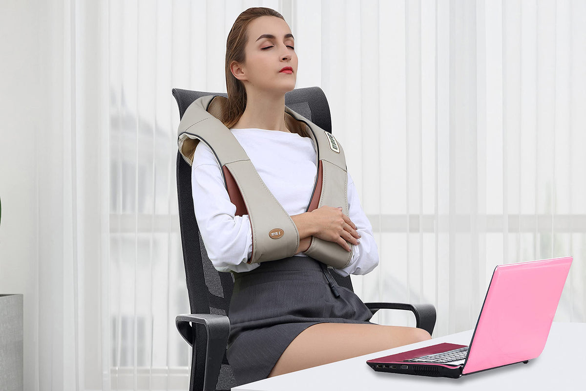 FIVE S FS8801 Shiatsu Neck and Back Massager with Heat Deep Kneading Massage for Neck, Shoulders, Back, Legs, Feet for Home, Office, Car - Beige
