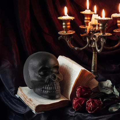 MOLIGOU Skull Statue, Human Skull Sculpture Halloween Decor, Cast Iron Collectible Skull Figurine