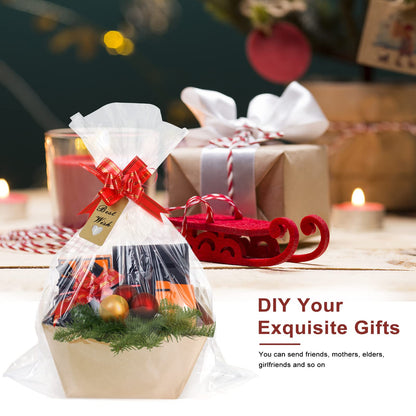KEVTVEK Bigger Baskets for Gifts Empty, 6 Pack Sturdy Kraft Basket With Handles Gift Basket Kit, 6 Shrink Wrap Bags, 6 Bows and Hang Tag, Empty Gift Baskets to Fill for Birthday Christmas Baby Shower