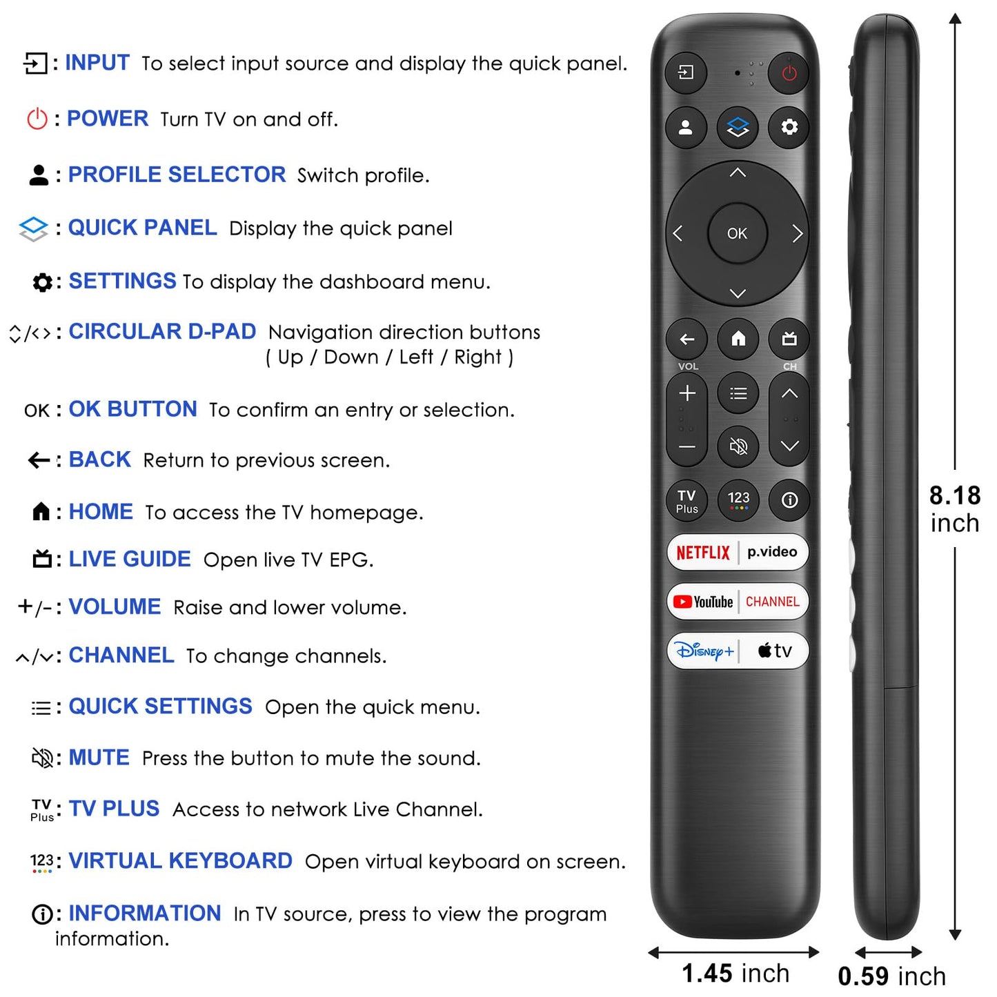 Voice Remote Only for TCL-Google-TV-Remote-Control Replacement,RC813 Remote Compatible with TCL 4k QLED/UHD/QD-Mini LED Series Smart TVs(Not for Fi & Roku TVs)