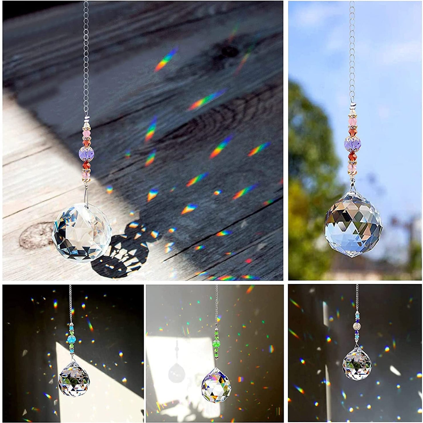 12 PCS Clear Crystal Glass Prism Suncatcher, Christmas Balls Ornaments, Rainbow Pendants Maker, Hanging Crystals Prisms for Windows, Xmas Tree Decorations for Home Decor